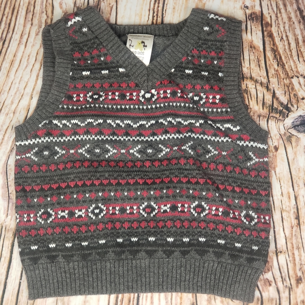 Baby Infant 6 to 9 months dress sweater vest grey
